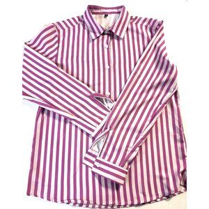 Womens Pink & White Striped Button-Up Long Sleeve Shirt-M